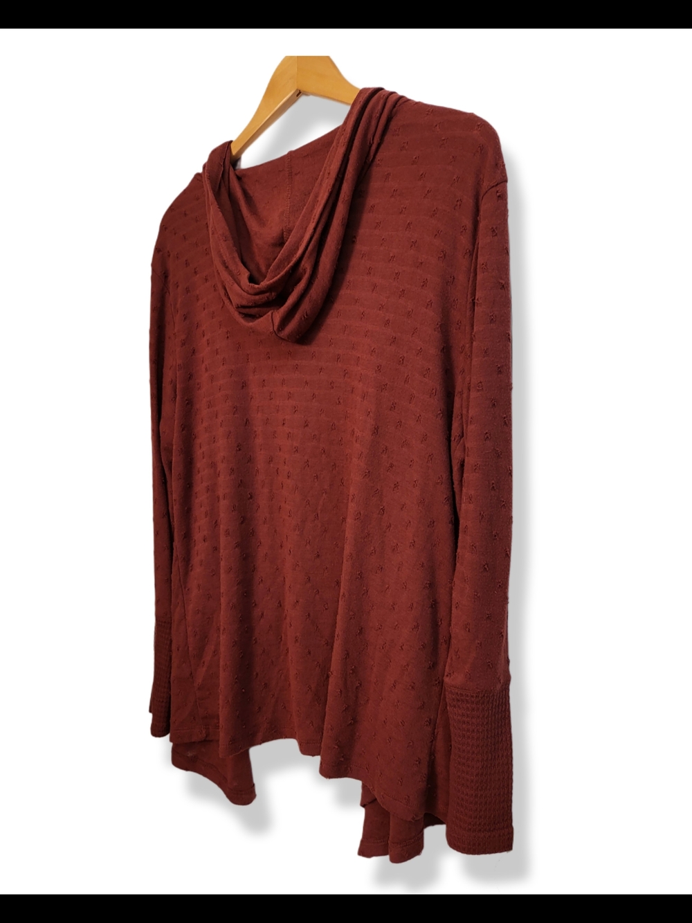 🌿Maurices Terra Cotta Textured Open Front Hooded Cardigan Sweater Women's L - Picture 9 of 11